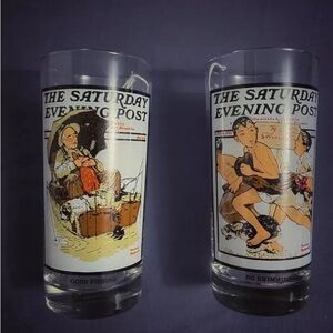 Vintage Norman Rockwel Saturday Evening Post Glasses Set